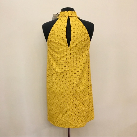 NWT ZARA Openwork Embroidery Eyelet Yellow Mini Shift Dress Women’s Small - Picture 4 of 12